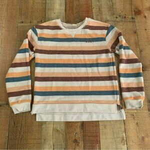 Roxy girls crew neck sweatshirt in white blue and orange striped -14